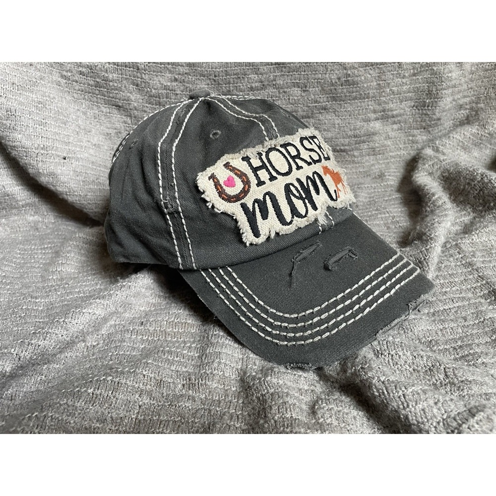 KBETHOS Horse Mom Distressed Baseball Cap Hat Charcoal Gray Equestrian NWT